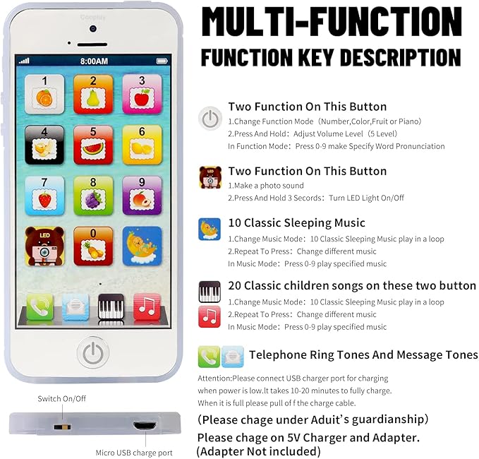 Child's Interactive My First Own Cell Phone Toy- Play to 8 Functions