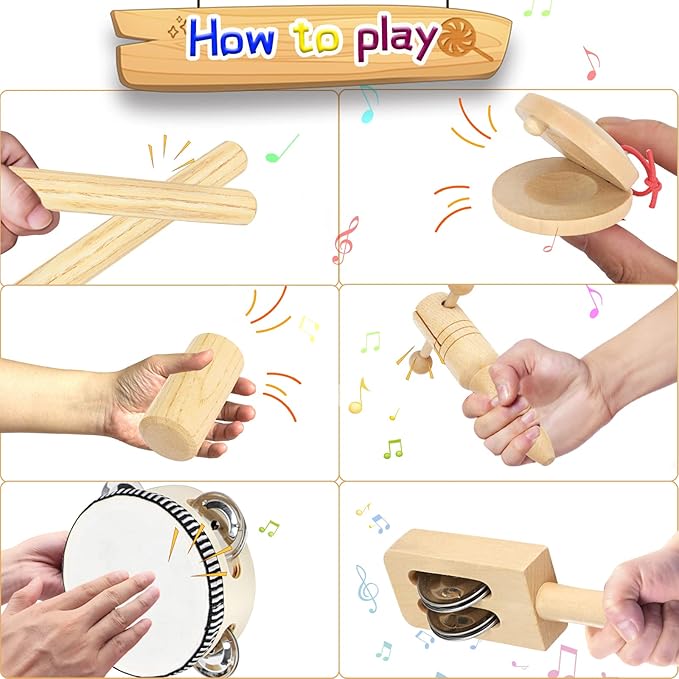 Ehome Toddlers Musical Instruments, Wooden Percussion Kids Baby Musical Instruments