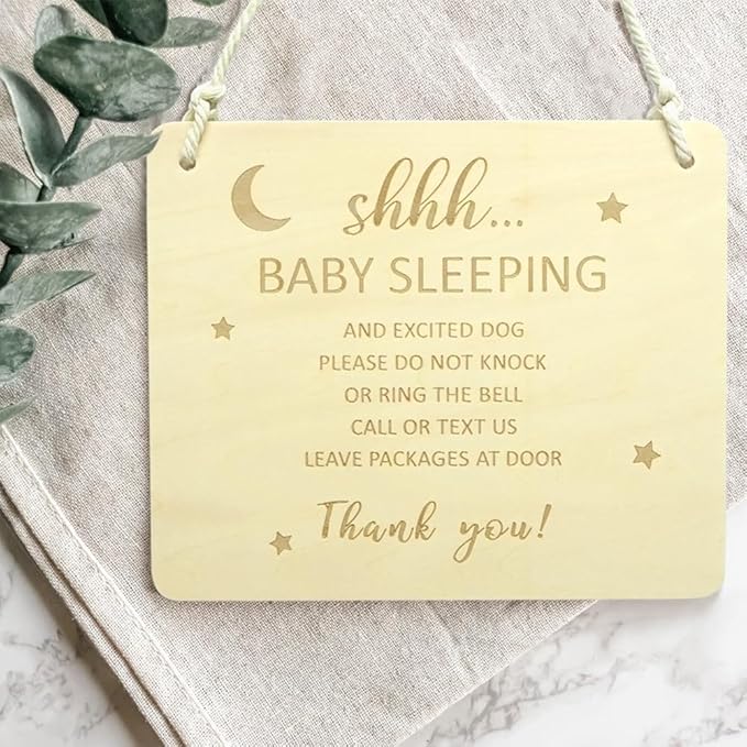 Baby Sleeping Sign for Front Door, Do Not Knock or Ring the Bell Sign