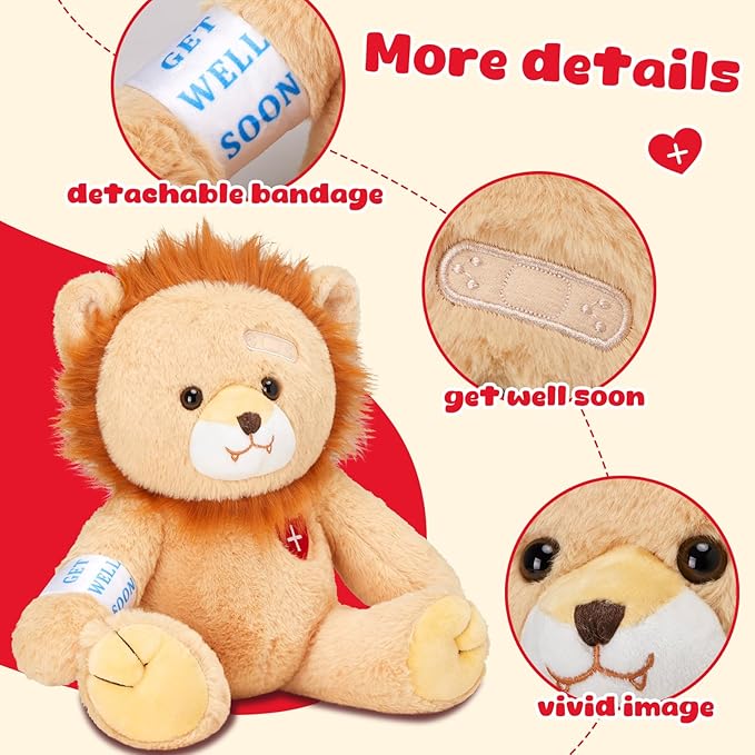 Houwsbaby 12" Get Well Soon Lion Stuffed Animal,Brown Get Well Soon Lion Plush Toy