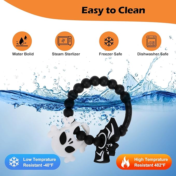 Halloween Baby Teething Ring Toys ??Skull & Bat Silicone Teethers for Newborns, Infants & Toddlers