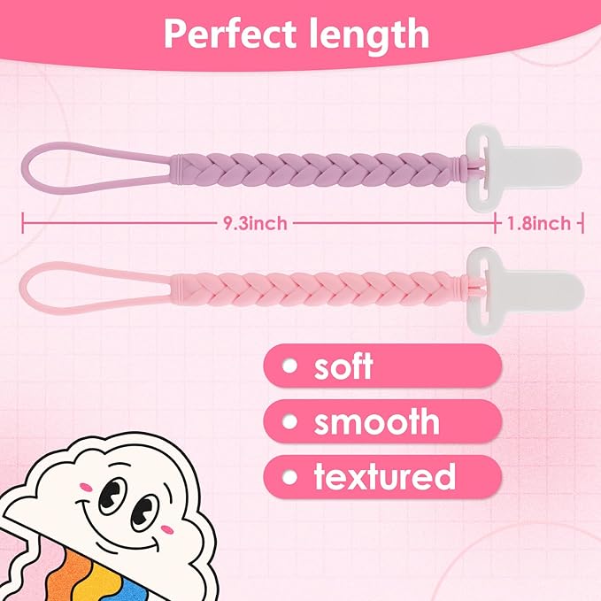 4-Pack Silicone Pacifier Clips with a Woven Rope Shape