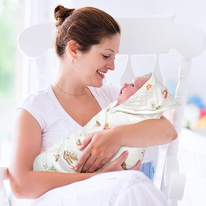Zainpe 4Pcs Muslin Baby Hooded Towel & Washcloth Set Leaves 31.5 x 31.5 in