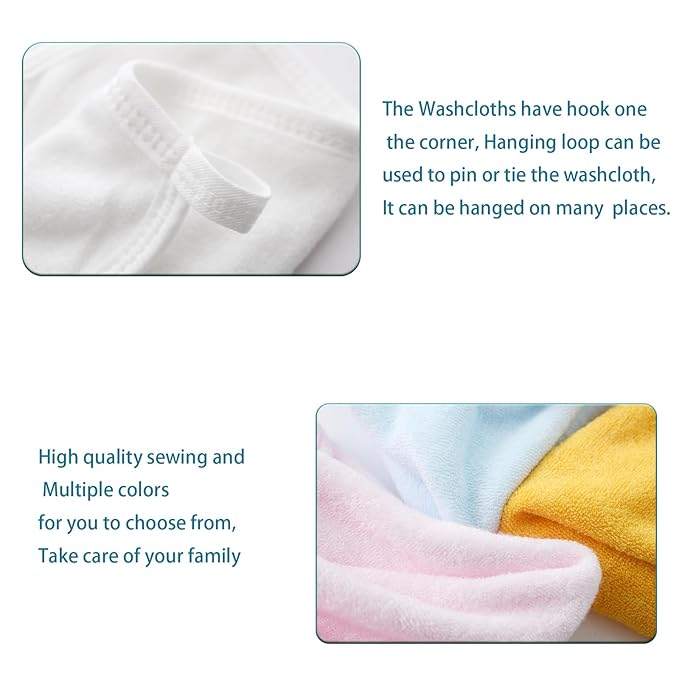 Gina Era Baby Washcloths, Rayon Derived from Bamboo - 2 Layer Soft & Absorbent & Hypoallergenic Newborn Bath Face Towel 10 x 10 Inch