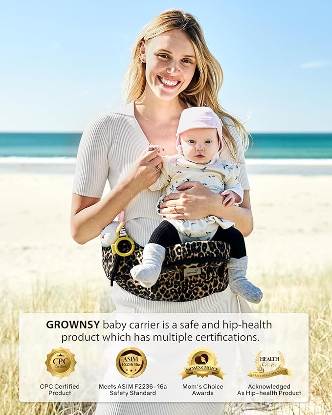 GROWNSY Baby Hip Carrier with Seat, Supportive Hip Side Seat Carrier for Baby Child Toddler(8-50lbs), Large Capacity Pockets, Adjustable Waistband, Leopard