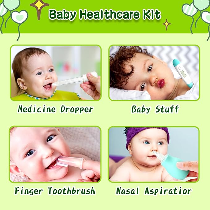 Baby Healthcare and Grooming Kit, 21pcs Baby Electric Nail Trimmer Set Newborn Nursery Health Care Set for Newborn Infant Toddlers Baby Boys Girls Kids Haircut Tools (21 Kits Green)