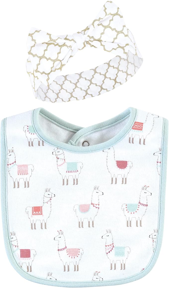 Hudson Baby Unisex BabyCotton Bib and Headband or Caps Set