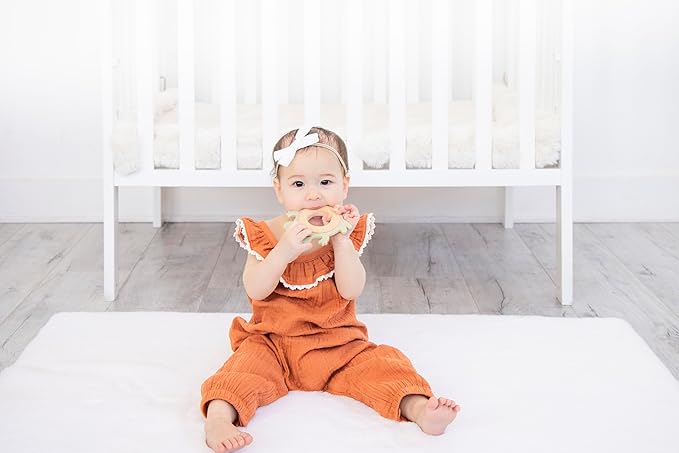 Pearhead Frog Wooden Baby Teether, Natural Wooden Teething Toy for Babies 0+ Months