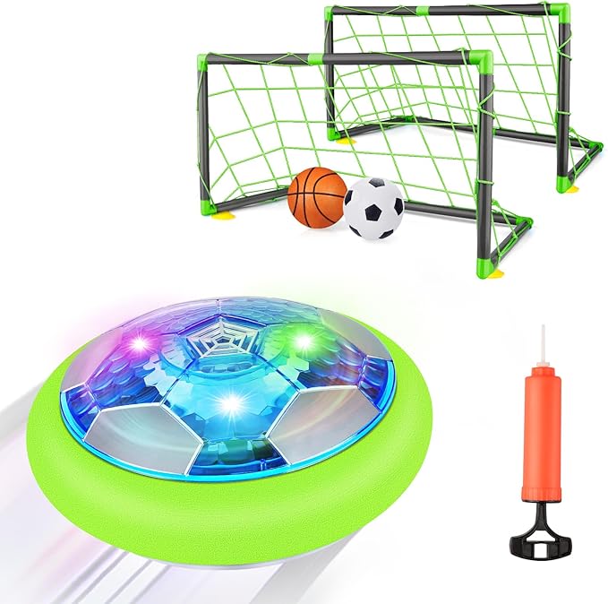 Hover Soccer Ball with 2 Goals-Boy Toys Rechargeable Air Floating Soccer Toy with LED Lights and Foam Bumper, Indoor Games for Kids 4-8-12 3 4 5 6 7 8 9 Year