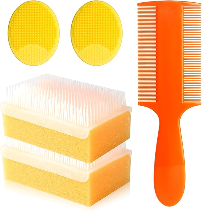 Cradle Cap Brush for Babies, 5Pcs Cradle Cap Treatment Set with Soft Bristle Brushes Silicone Scrubber Long Comb for Newborn Bathing Essentials Baby Brush and Comb Set (Orange)