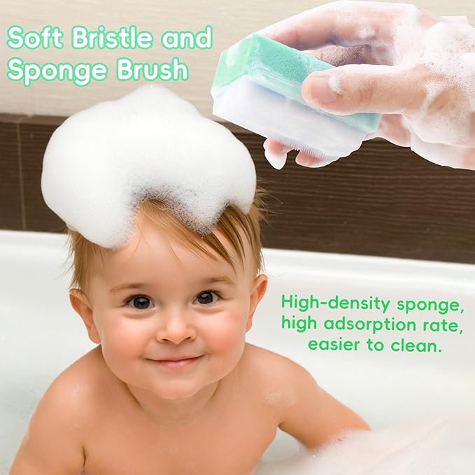 Cradle Cap Brush for Babies, 5Pcs Cradle Cap Treatment Set with Soft Bristle Brushes Silicone Scrubber Long Comb for Newborn Bathing Essentials Baby Brush and Comb Set (Green)