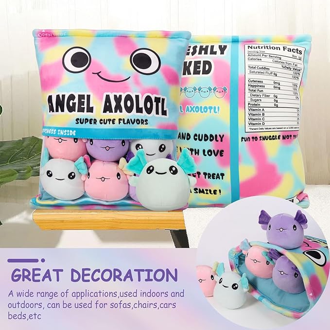 Axolotl Plush Pillow Throw Pillow, Cute Axolotl Plush Toys Doll (6 pcs,