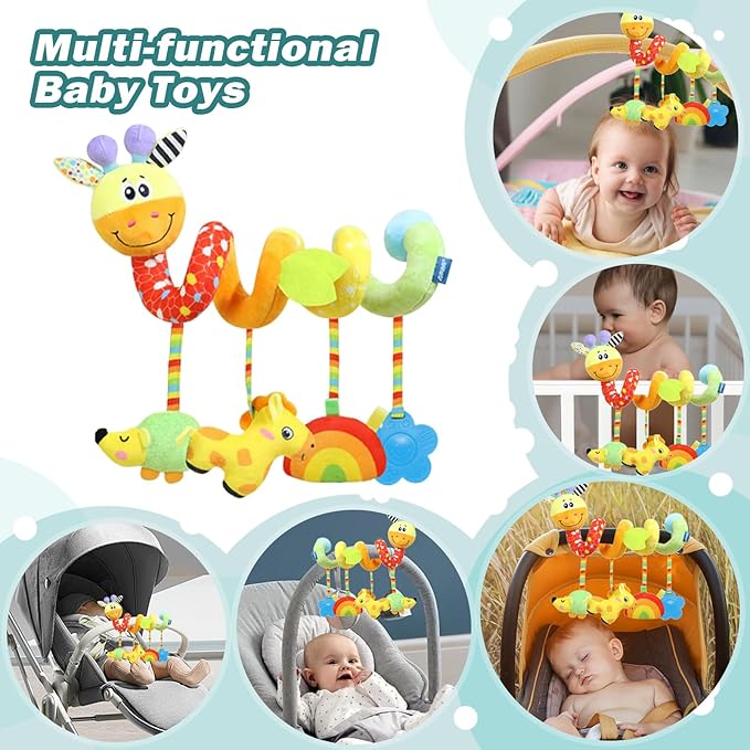Spiral Car Seat Toys Stroller Toy for Babies - Baby Crib Hanging Rattles Toys for Babies 0-12 Months, Carseat Pram Crib with Musical Rattle Toy for Newborn Boys Girls Gifts(Giraffe)