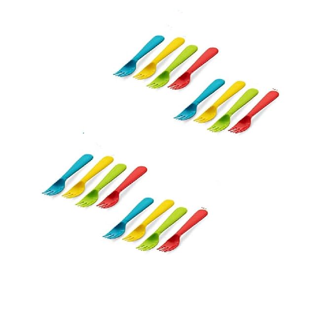 Plastic Toddler Forks - Set of 16 BPA Free/Dishwasher Safe Kids Utensils Brightly Colored Flatware Great for Kids