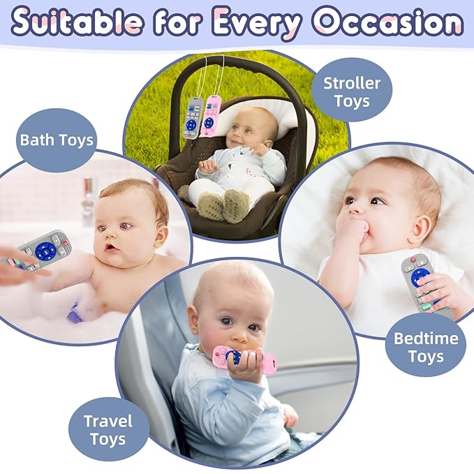AiTuiTui Teething Relief Teethers Toys for Babies 3 6 9 12 Months Gifts, Silicone Sensory Remote Control Baby Teether Toy for Babies Newborn Infant Boy Girl Autism Toys