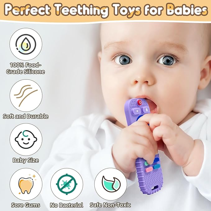 AiTuiTui Baby Teether for Teething Relief Baby Toys 3 6 9 12 Months, Silicone Baby Teether Toy for Babies Remote Control Newborn Infant Boy Girl Autism for Baby Gifts