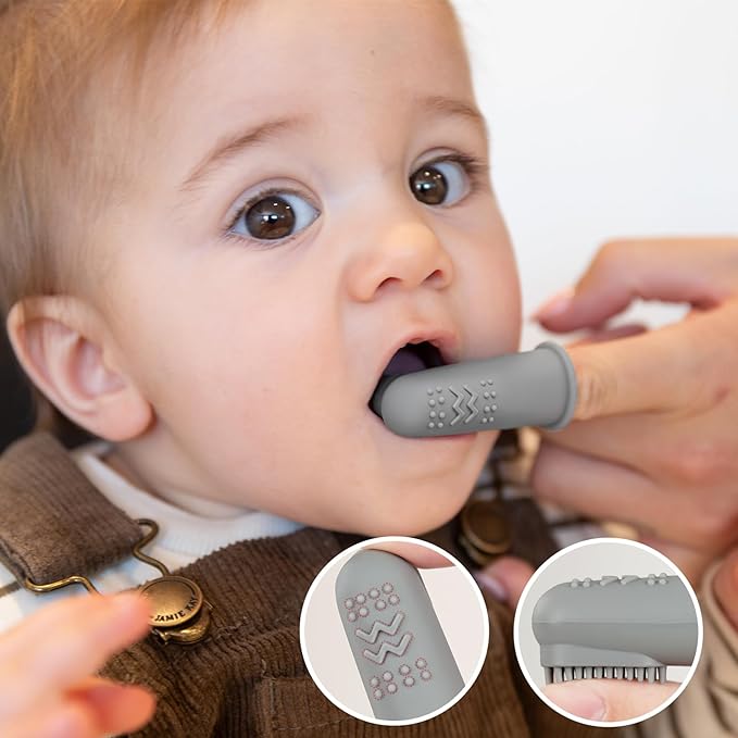 haakaa Baby Toothbrush, Soft Food Grade Silicone Baby Teether Finger Tooth Brush for Toddler, Baby First Toothbrush Infant Teething Toys Training Toothbrush, 0 Months+,2 Pack, Pea Green