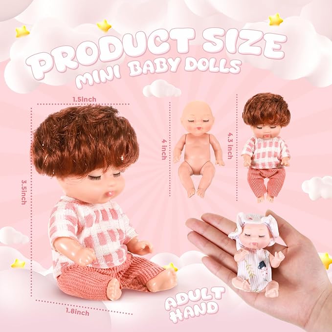 Hanaive 10 Pcs 4 Inch Mini Baby Dolls Lifelike Realistic 3+ Graduation