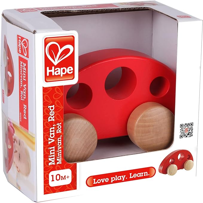 Hape Mini Van Wooden Toddler Toy Vehicle in Red, L: 4.9 2.5, H: 2.8 inch