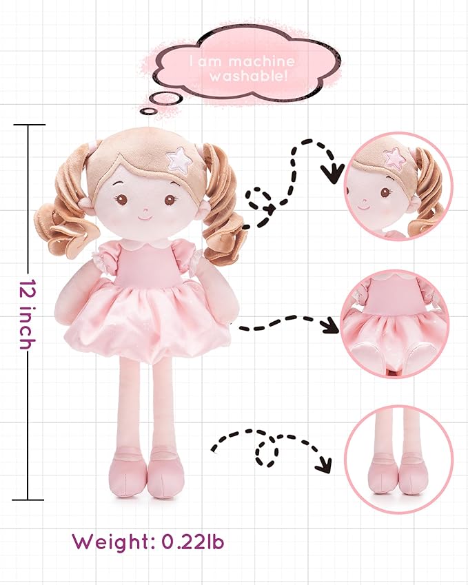 Soft Baby Doll Toys (12''), My First Baby Rag Doll for 1 Year-Old Girl Birthday Gift