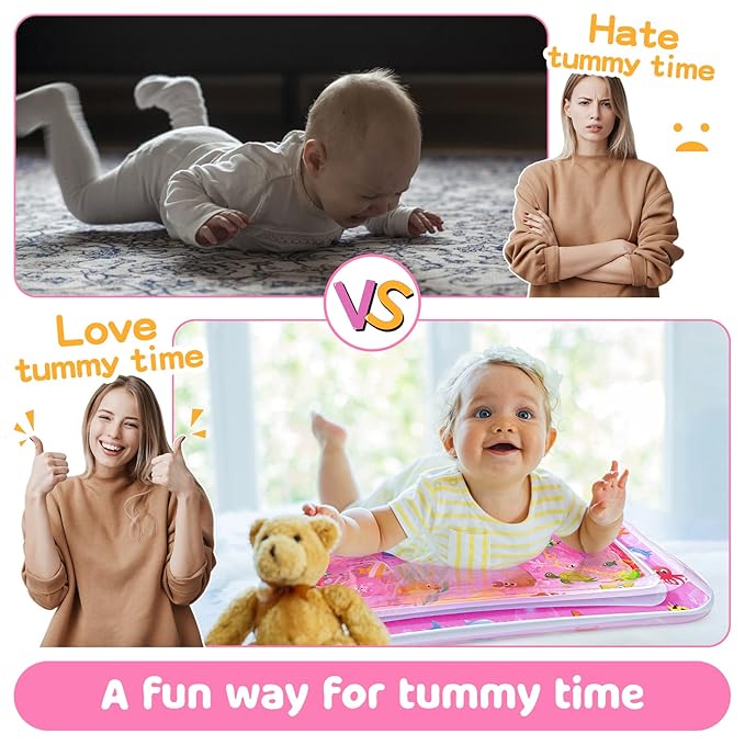Tummy Time Water Mat for Girl, Water Play Mat for Babies Inflatable Tummy Time Water Play Mat for Infants and Toddlers 3 to 12 Months Promote Development Toys Cute Baby