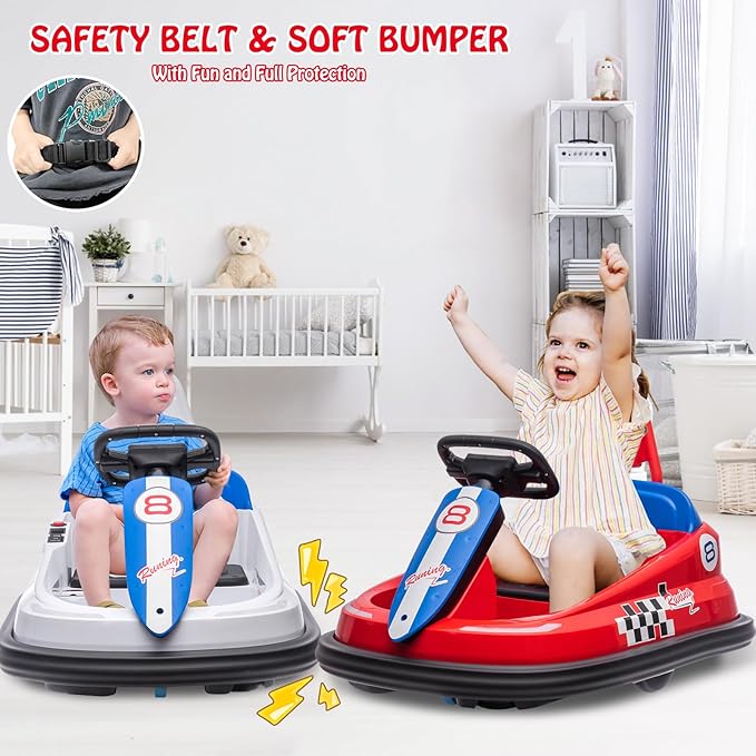 Hetoy Bumper Car for Toddlers, 6V Electric Ride On Toys for Kids 1.9 MPH 360 Degree 2-Speeds, Lights, 2-6 Years,