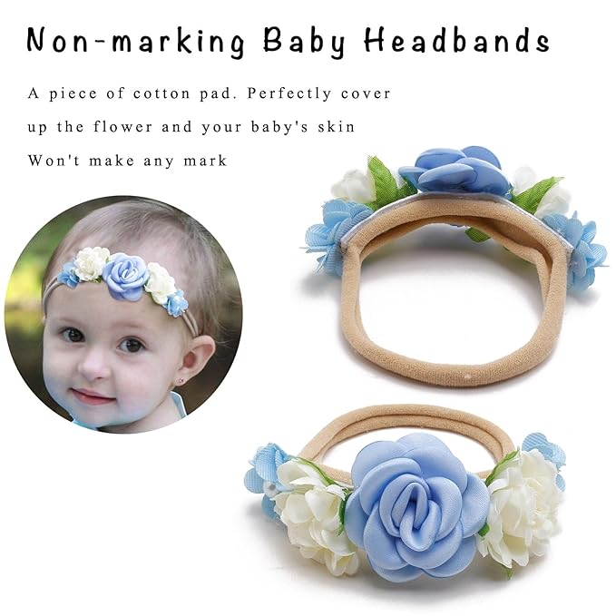3pcs Baby Girl Hairband, Super Soft & Stretchy Nylon Floral Headbands - Set of 1 3 Multi-colored/patterns, 0-12, Hair