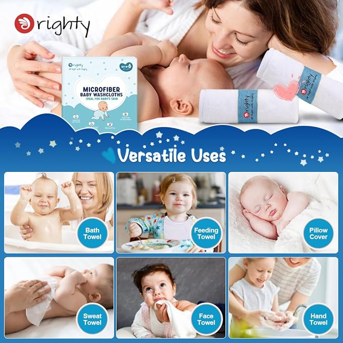 Orighty Baby Washcloths 6 Pack, Ultra Soft Flannel for Delicate Skin