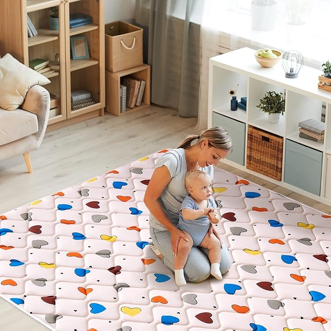 Premium 100% Cotton Baby Play Mat 79" X 71", Soft Thicker Foam Baby Mat for Floor
