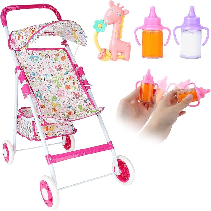 deAO Baby Doll Stroller Set Baby Doll Accessories with Feeding 12in 14in 16in Doll