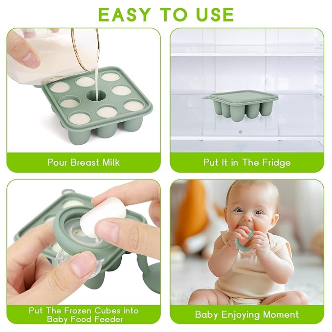 Socub Silicone Baby Fruit Food Feeder & Baby Food Freezer Tray Set, Breastmilk Popsicle Molds for Baby Teething Relief 3 Sizes