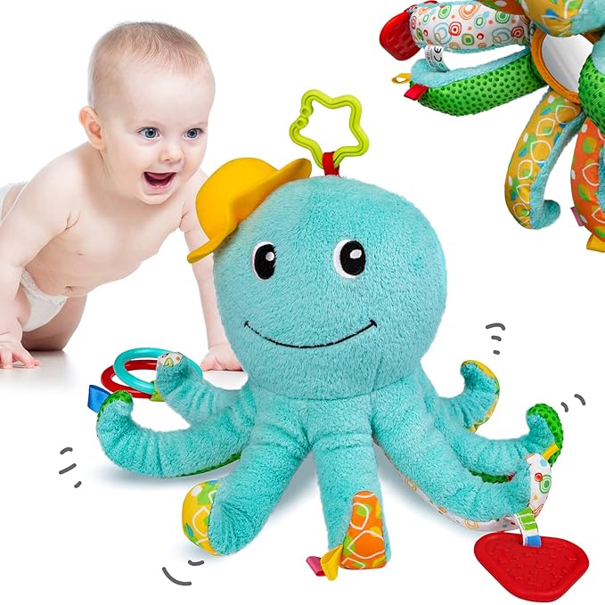 Infant Baby Musical Stuffed Animal Activity Soft Toys, Baby Teething Toys with Multi-Sensory Crinkle 0-3-6-12 Months