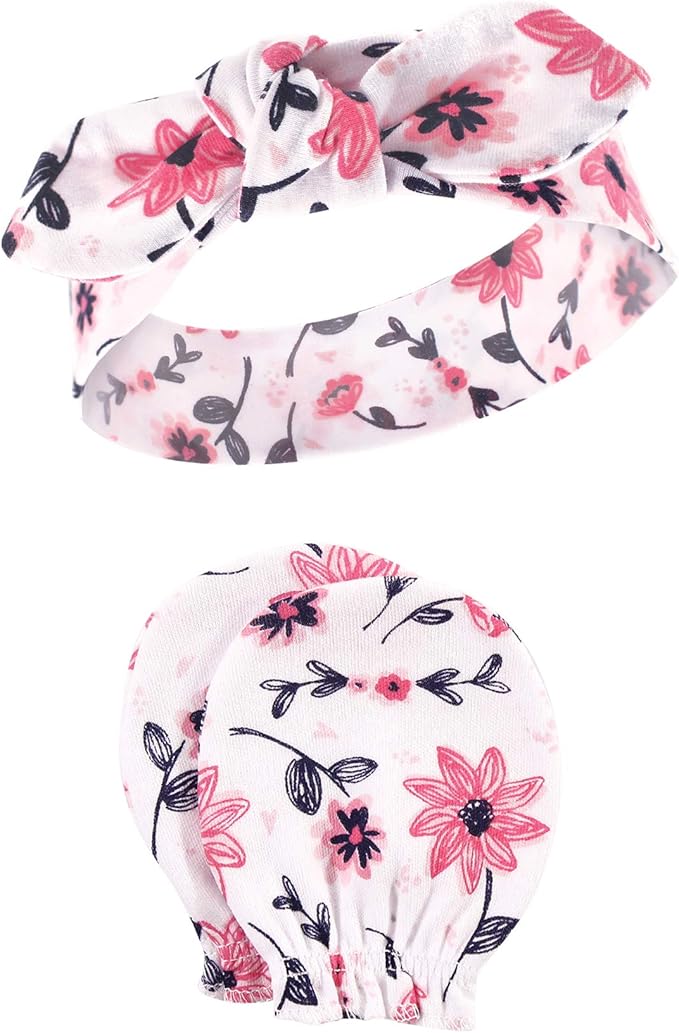 Hudson Baby Baby Girls' Cotton Headband and Scratch Mitten Set