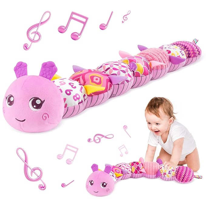Infant Baby Musical Stuffed Animal Activity Soft Toys with Multi-Sensory Crinkle, Rattle and Textures 0-3-6-12 Months