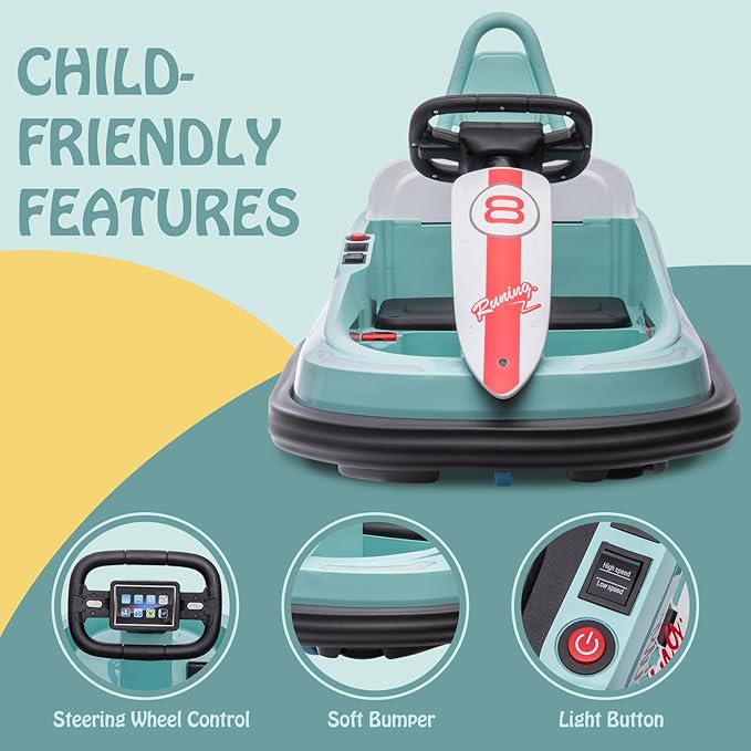 Hetoy Bumper Car for Toddlers, 6V Electric Ride On Toys for Kids 1.9 MPH 360 Degree 2-Speeds, Lights, 2-6 Years