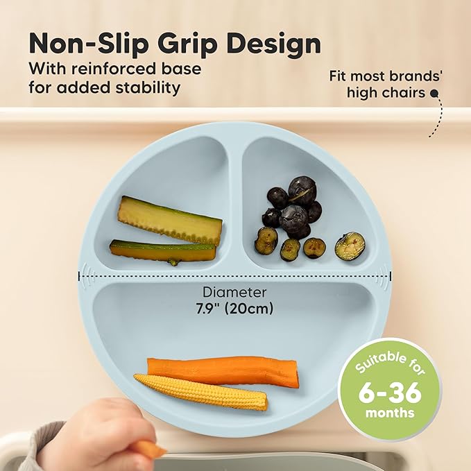 KeaBabies Suction Plates for Baby, Toddler - 3-Pack 100% Silicone Toddler Plates, Divided Baby Plates with Suction, Silicone Plates for Baby, Kids, BPA-Free, Microwave, Dishwasher Safe (Alps)