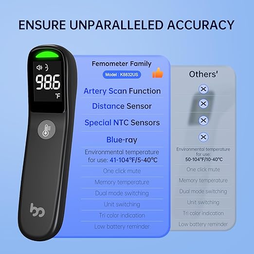No-Touch Forehead Thermometer, 1s Accurate Reading and 3-Color Indicator 2-in-1 Infrared
