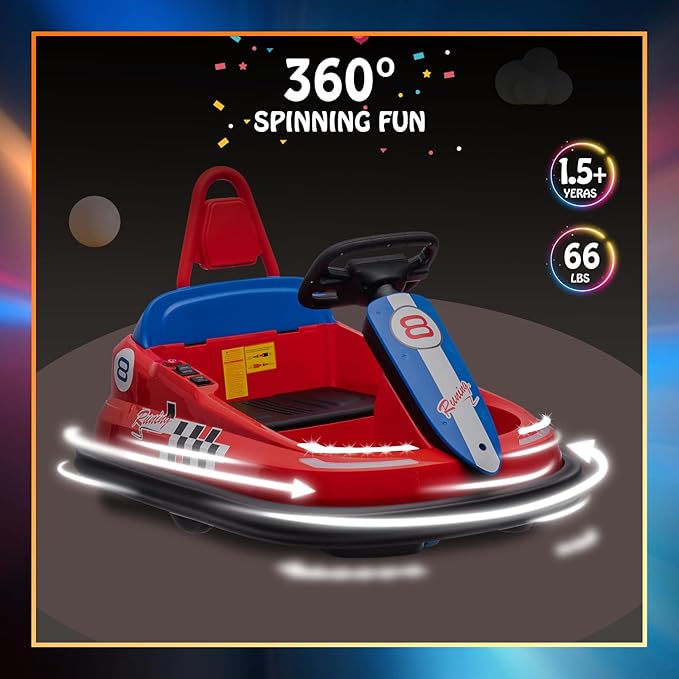 Hetoy Bumper Car for Toddlers, 6V Electric Ride On Toys for Kids 1.9 MPH 360 Degree 2-Speeds, Lights, 2-6 Years,