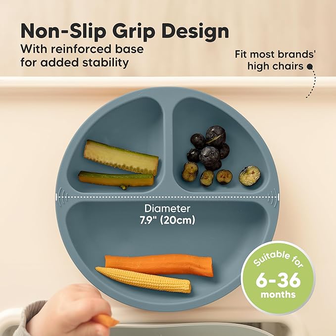 KeaBabies Suction Plates for Baby, Toddler - 3-Pack 100% Silicone Toddler Plates, Divided Baby Plates with Suction, Silicone Plates for Baby, Kids, BPA-Free, Microwave, Dishwasher Safe (Desert)