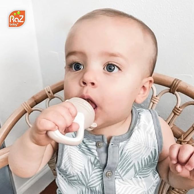 RaZbaby Baby Fruit Feeder/Food Feeder Pacifier | Infant Teething Toy Teether 6M+, Add Baby's Favorite Frozen Fruit or Fresh Food for Teething Relief