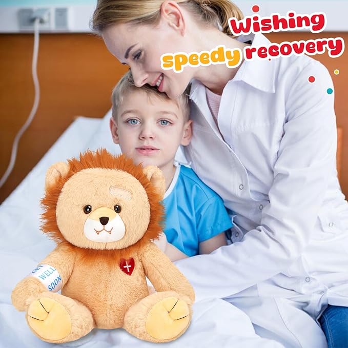 Houwsbaby 12" Get Well Soon Lion Stuffed Animal,Brown Get Well Soon Lion Plush Toy