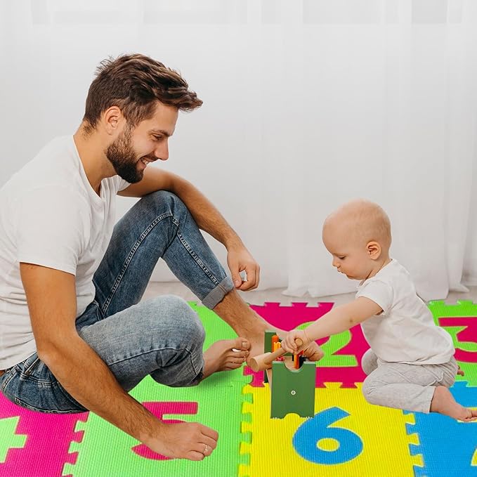 Soft EVA Foam Playmat for Babies, Toddlers Interlocking Extra Thick 0.4'' Padded Floor Mat for Crawling 16 Tiles 48''x48'' Connected
