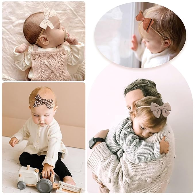Baby Bows 10PCS Stretchy Nylon Headbands for Baby Girls, Handmade