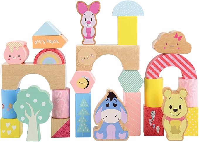 Disney Wooden Toys Winnie the Pooh & Friends Block Set, 26-Pieces Include Winnie the Pooh 18 Month