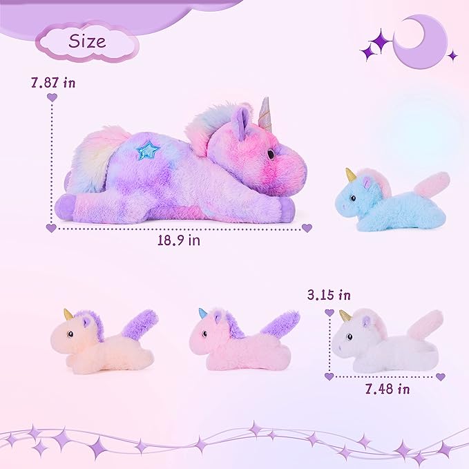 IKASA Mommy Unicorn Toys for Girls Age 4-6,Mom and Baby Stuffed Animal Plush Toy,Small Family Set Toy with Little Babies (Unicorn,18")
