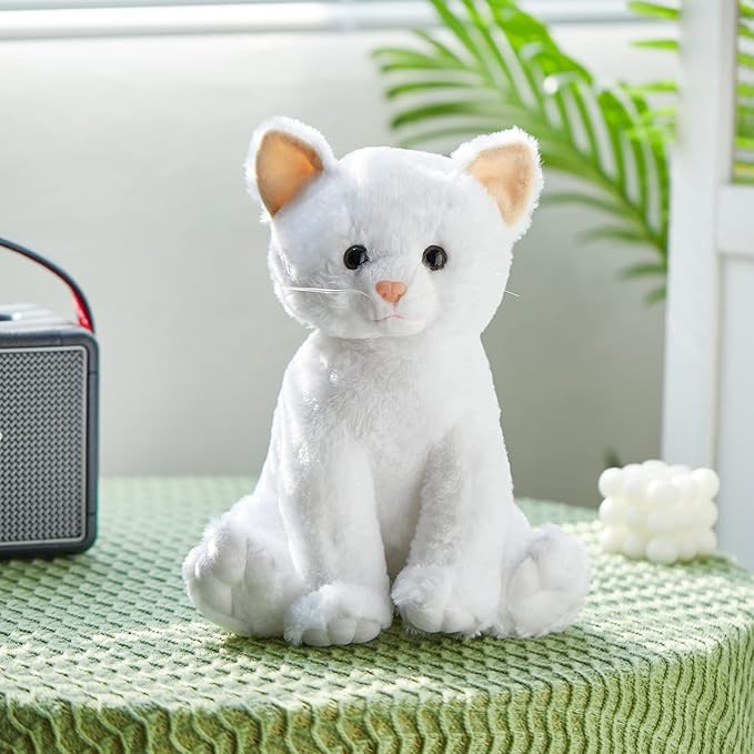 Houwsbaby Light up Cat Stuffed Animal LED Glowing Kitty Plush Toy Floppy Kitten Toy Night Lights Birthday Presents for Kids Toddler Girls, White 12''