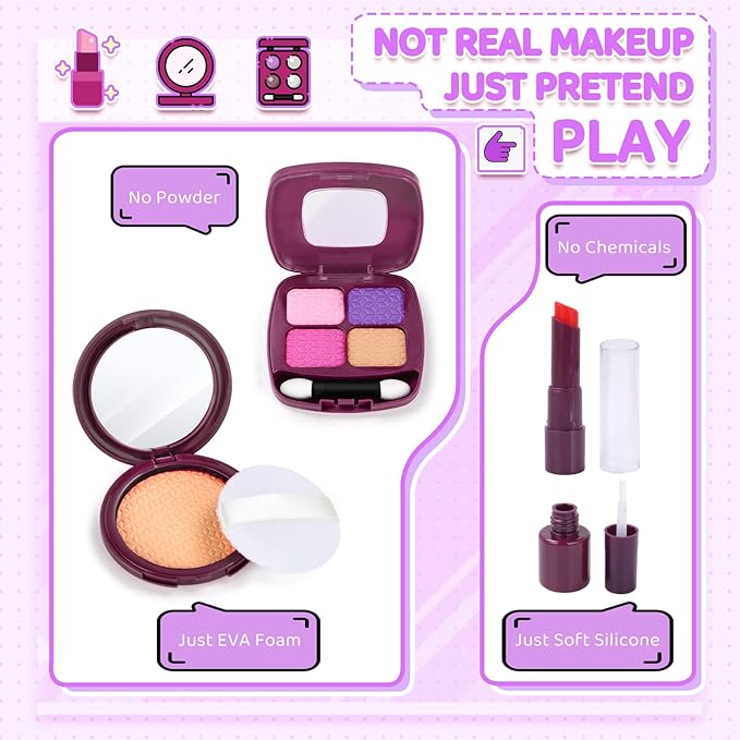 INNOCHEER Little Girls Purse, Kids Toy Purse with Pretend Makeup 2 3 4 5 6 7 8 Year