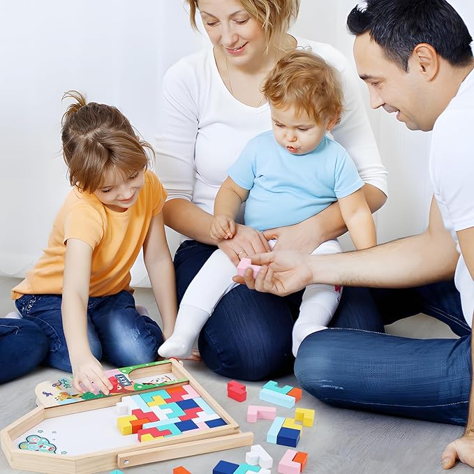GEMEM Wooden Blocks Puzzles for Kids Ages 4-8, Thick 3D Russian Blocks Brain Teasers Tangram Jigsaw, STEM Intelligence Toys,Montessori Educational Gift for Toddlers Kids 3 4 5 6 7 8 Boys Girls