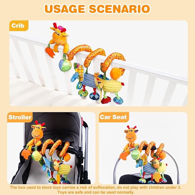 Jollybaby Baby Car Seat Stroller Crib Toys, Plush Spiral Activity Carseat Hanging Toy for Infant Babies 0-3-6-12 Month, Pram Crib Mobile Toy with Music Box for Newborn Boys Girls Gifts (Giraffe)