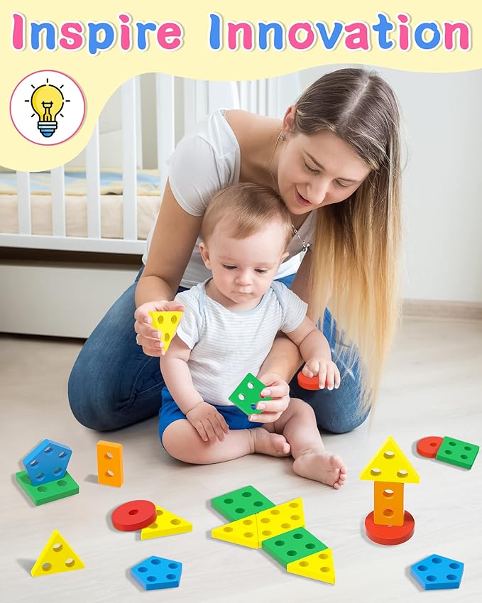 Montessori Toys for 1 2 Year Old Boy and Girl, Shape Sorter Wooden Toys for Toddlers 1-3 1-2, 1 2 Year